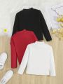 SHEIN 3pcs Young Girl Mock Neck Tee