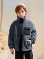 SHEIN Tween Boy Flap Pocket Teddy Coat