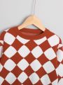 Young Boy Geo Pattern Drop Shoulder Sweater