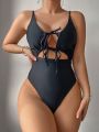 SHEIN Swim Vcay Women's Front Tie One Piece Swimsuit Monokini, No Steel Ring