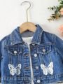 Baby Girls' Cute Butterfly Printed Outdoor Denim Jacket