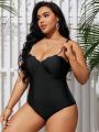 Ladies' Solid Color Pearl Straps Plus Size One-Piece Swimsuit