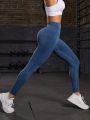 Yoga Basic Blue Seamless Sports Leggings With Washed Effect