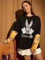 LOONEY TUNES X SHEIN Plus 1pc Cartoon & Letter Graphic Drop Shoulder 2 In 1 Tee