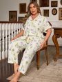 Plus Size Tulip Printed Loungewear Set In Texture Fabric