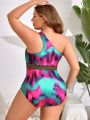 SHEIN Swim Chicsea Women'S Plus Size One Shoulder One-Piece Swimsuit