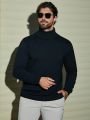 Extended Sizes Men's High Neck Solid Color Plus Size Sweater