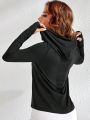 SHEIN Daily&Casual Women's Solid Color Drawstring Hooded Sporty Sweatshirt