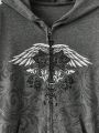 Fairycore Winged Print Drawstring Hoodie