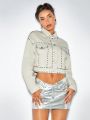 SHEIN BAE Stud Denim Crop Jacket