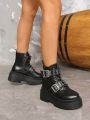 Thick Heel Wedge & Fashionable Women's Boots With Zipper And Lace Up For Casual Wear, Black, New Arrival Winter