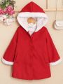 Young Girl 1pc Contrast Trim Hooded Thermal Lined Coat