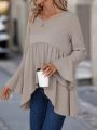 Flounce Sleeve Asymmetrical Hem Blouse