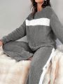 Color-Block Plush Long Sleeve Home Wear Top