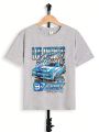 SHEIN Kids EVRYDAY Tween Boys' Casual And Comfortable Car & Letters Printing Round Neck Short Sleeve T-Shirt