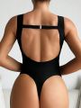 Ladies' Monochromatic Hollow Out One-Piece Swimsuit