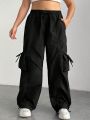 SHEIN Coolane Plus Size Women's Drawstring Waist Utility Cargo Pants