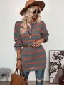 SHEIN LUNE Striped Pattern Pocket Patched Drop Shoulder Sweater