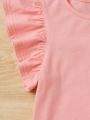 SHEIN Kids EVRYDAY 3pcs/Set Young Girls' Casual Comfortable Ruffled Edge T-Shirt