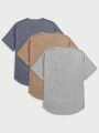 SHEIN Extended Sizes Men Plus 4pcs Marled Knit Patched Pocket Tee