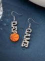 1pair Creative Football & Gemstone Decor Metal Letter Pendant Earrings