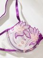 Flower Embroidery Perspective Lace Sexy Lingerie Set For Women