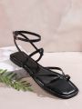 Women's Stylish Black Strappy Flat Sandals