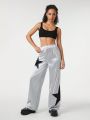 Le freak c est chic Women's Elastic Waist Contrast Star Pattern Wide Leg Pants