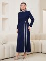 SHEIN Najma Women's Fashionable Long Sleeve Midi Dress, Versatile Style