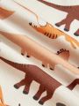 Cozy Cub Baby Boys' Cartoon Dinosaur Print Short-Sleeved T-Shirt With Shoulder Insertion And Round Neck, 2pcs/Set