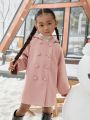 SHEIN Kids Cooltwn Young Girl Cartoon Graphic 3D Ears Design Hooded Overcoat