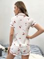 Cherry Print Contrast Piping PJ Set