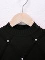 SHEIN Young Girl Pearls Beaded Drop Shoulder Sweater