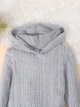 SHEIN Kids EVRYDAY Teen Girls' Knitted Solid Color Slim Fit Casual Hooded Sweater Dress