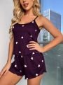 Lettuce Trim Heart Print Cami Top & Shorts PJ Set