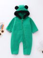 Baby Girl 3D Ear Design Hooded Fleece Jumpsuit