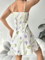 Women'S Floral Print Textured Fabric Cami Sleep Dress