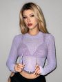 SHEIN ICON Women'S Hollow Out Knitted Plush Patchwork Sweater