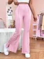 SHEIN Qutie Pink Knitted Flared Pants For Women