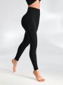 SHEIN Leisure Women'S Solid Color High Waist Hollow Out Detail Sports Leggings