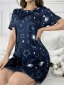 Short Sleeves Nightdress With Starry Sky Printing