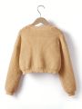 Tween Girl Solid Drop Shoulder Crop Sweater