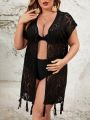 SHEIN Swim BohoFeel Plus Size Hollow Out Knitted Kimono Cardigan