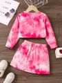 SHEIN Kids Y2Kool Casual & Trendy Heart Tie-Dye Gradient Effect 2pcs Toddler Girls' Outfit