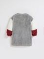 SHEIN Baby Girl's Casual Colorblock Round Neck Long Sleeve Plush Dress