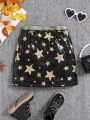 SHEIN Kids HYPEME Girls' Fashionable Street Style Iridescent Star Pattern Skirt