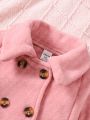 Fashionable And Elegant Two Row Button Coat With Waistband And Contrasting Bow For Baby Girls