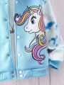 Girls' Unicorn Printed Fleece Lined Hooded Jacket, For Big Girls