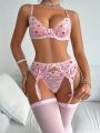 Women's Sexy Lace Underwear Set With Heart Pattern, Valentine's Day Theme