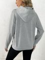 Women's Grey Hooded Sweatshirt With Star And Moon Print